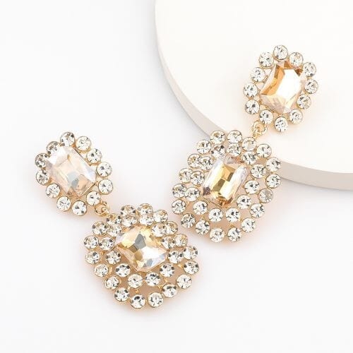 Super Shining Banquet Fashion Dual Ovals Design Women Wholesale Costume Earrings - Golden