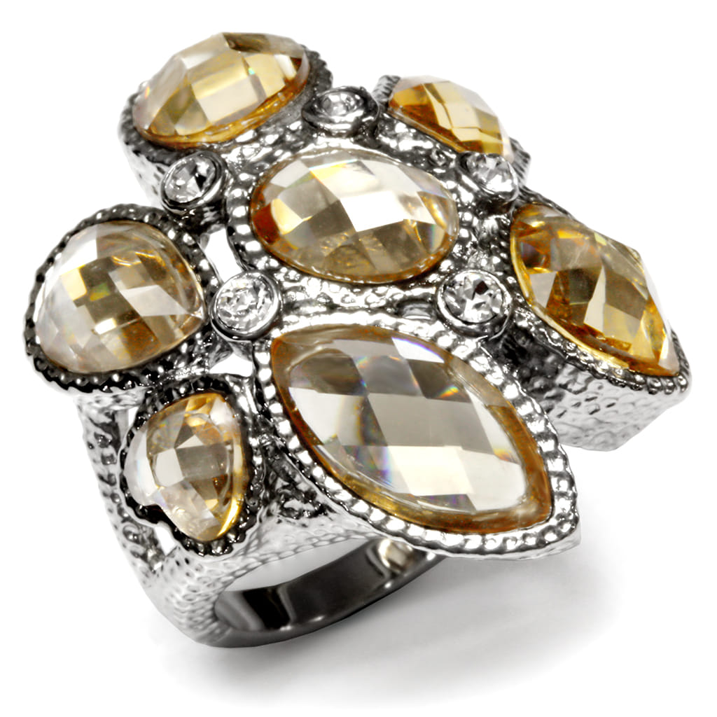 TK044 - High polished (no plating) Stainless Steel Ring with AAA Grade CZ in Champagne