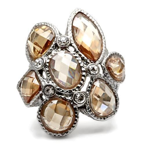 TK044 - High polished (no plating) Stainless Steel Ring with AAA Grade CZ in Champagne