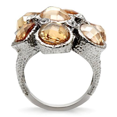 TK044 - High polished (no plating) Stainless Steel Ring with AAA Grade CZ in Champagne