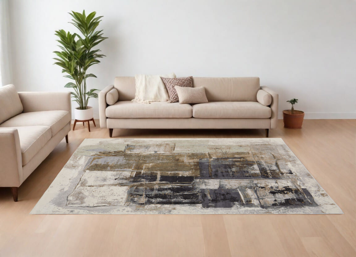 8' X 10' Gray Black and Brown Abstract Power Loom Area Rug
