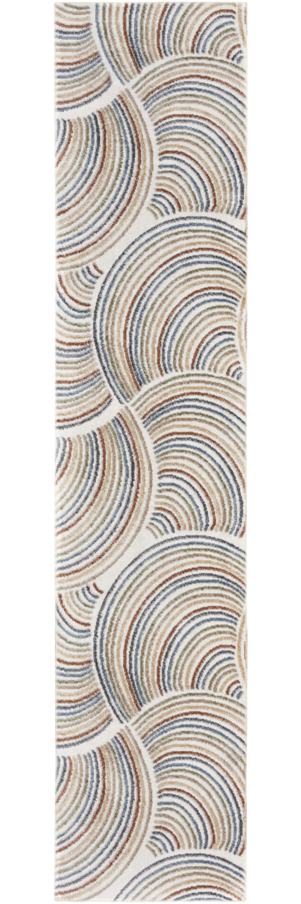 8' Runner Blue and Ivory Abstract Power Loom Washable Runner Rug
