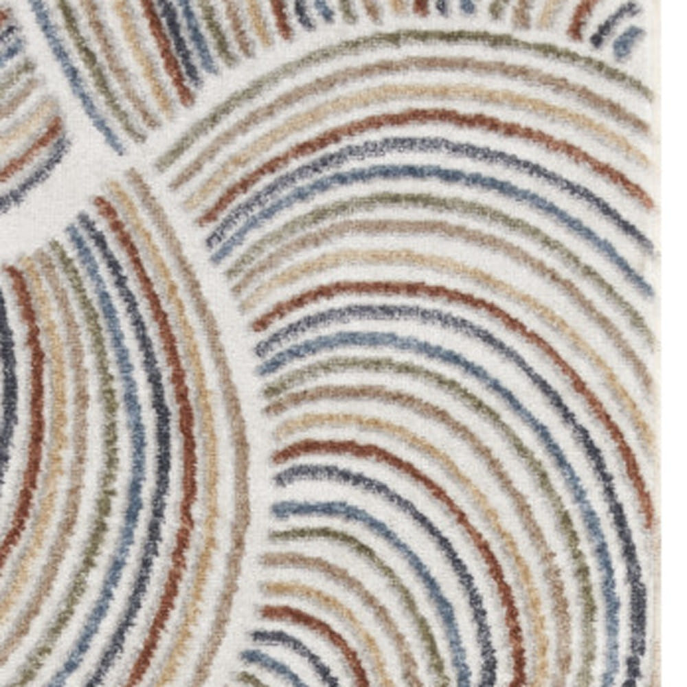 8' Runner Blue and Ivory Abstract Power Loom Washable Runner Rug