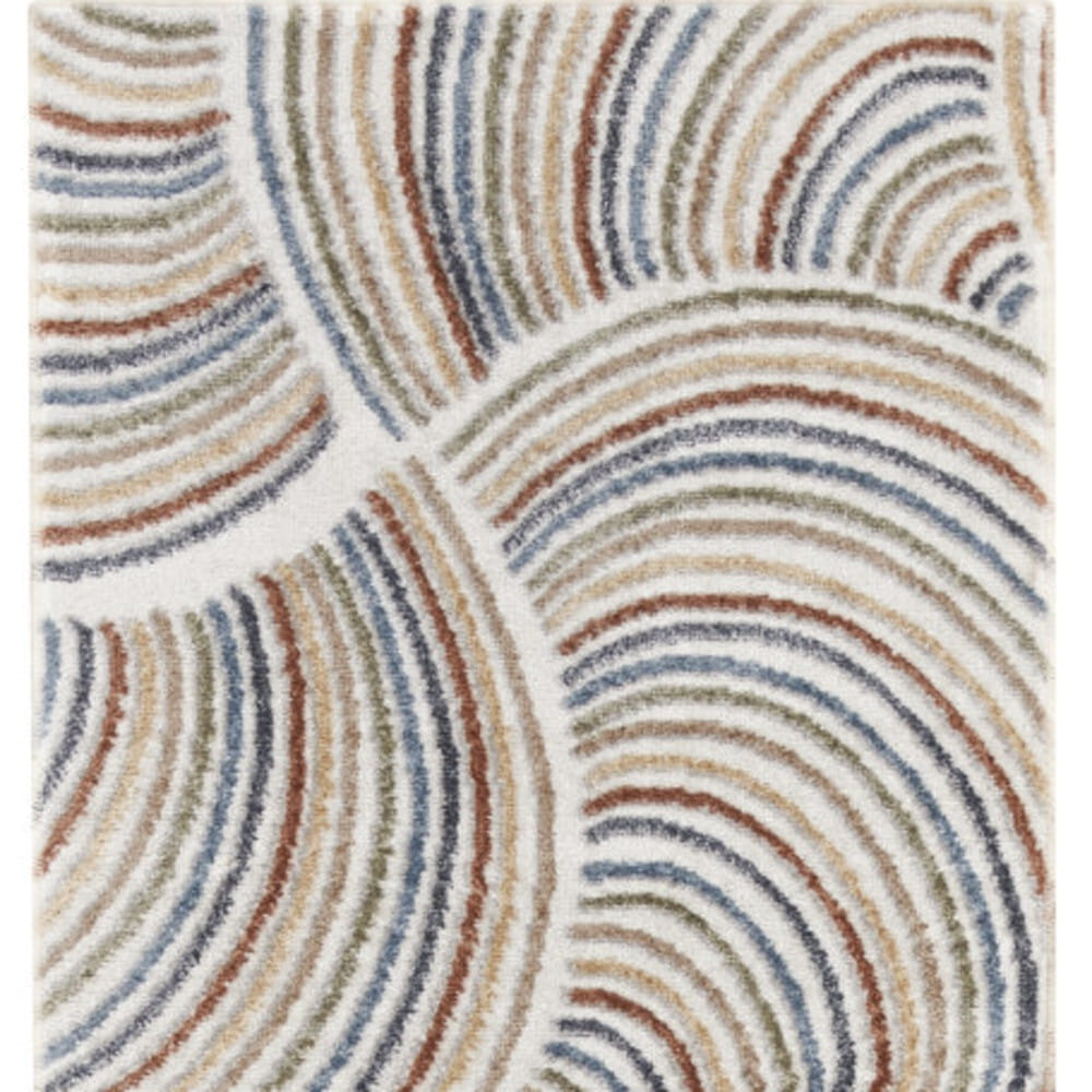 8' Runner Blue and Ivory Abstract Power Loom Washable Runner Rug