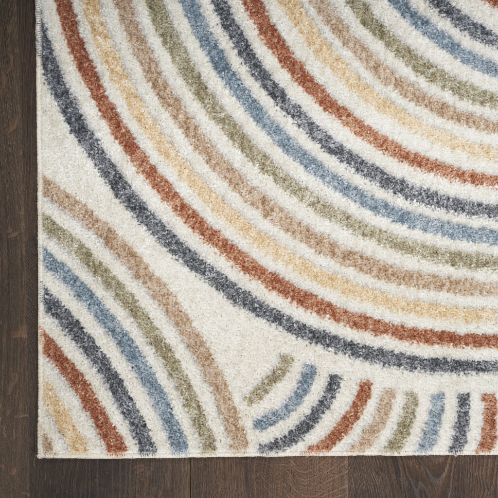 8' Runner Blue and Ivory Abstract Power Loom Washable Runner Rug