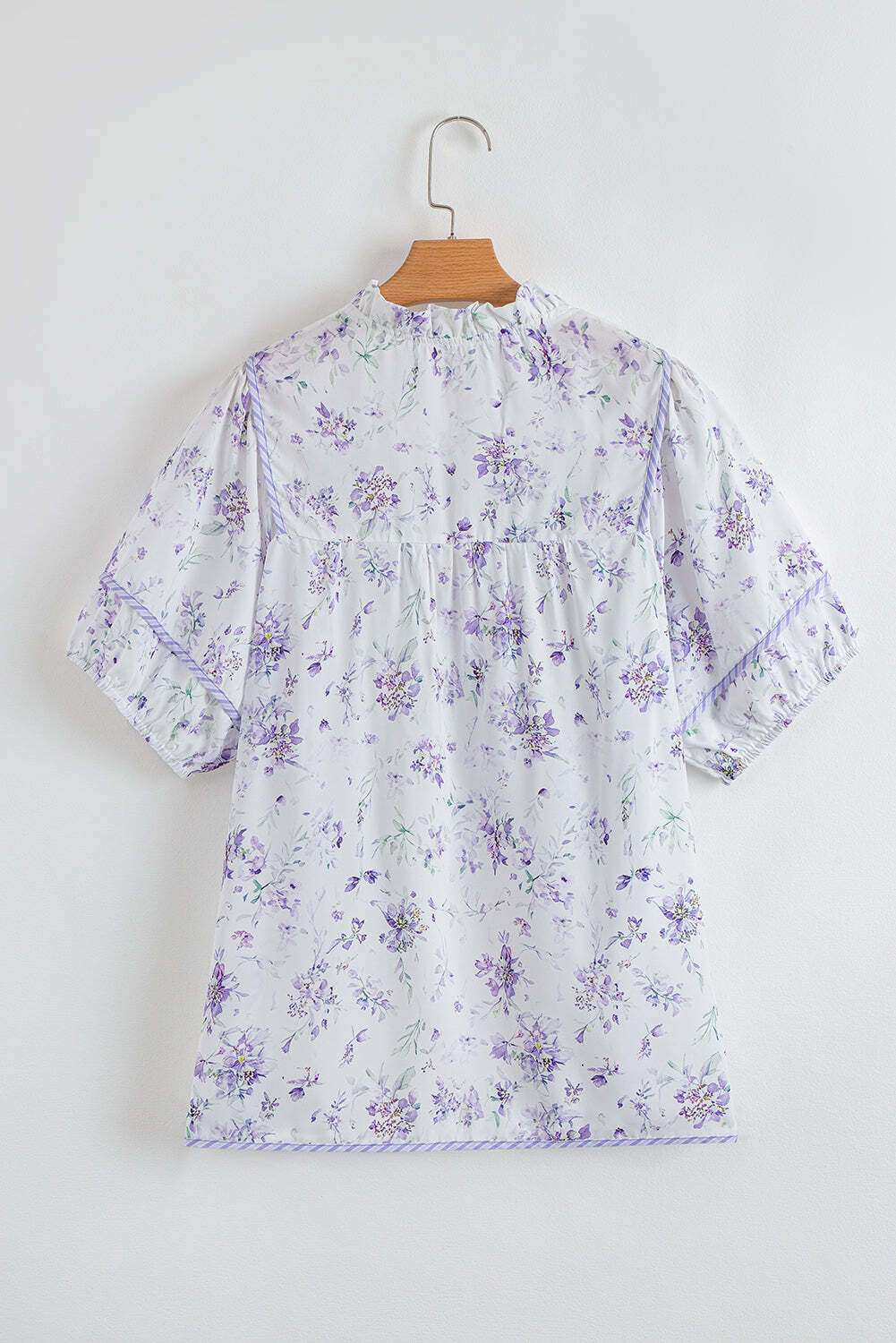 Purple Floral Trimmed Detail Split Neck Plus Size Top
