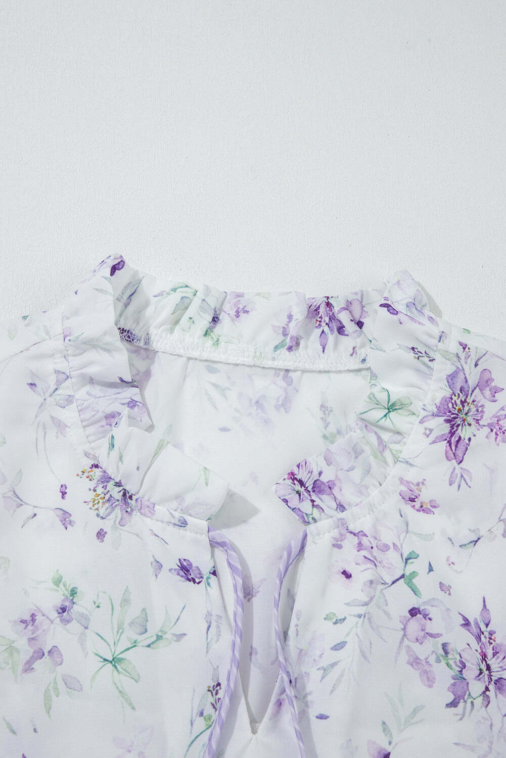 Purple Floral Trimmed Detail Split Neck Plus Size Top