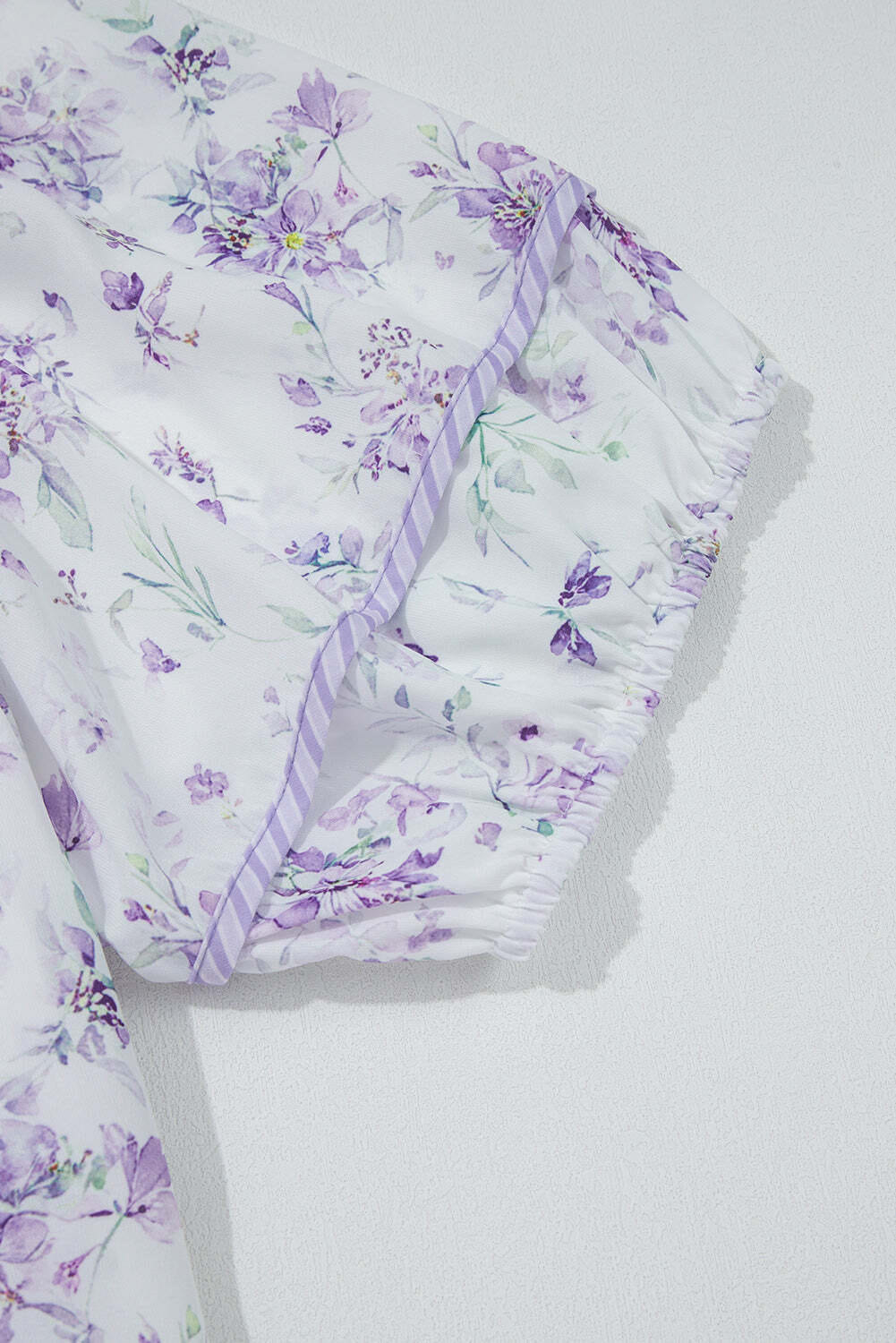 Purple Floral Trimmed Detail Split Neck Plus Size Top