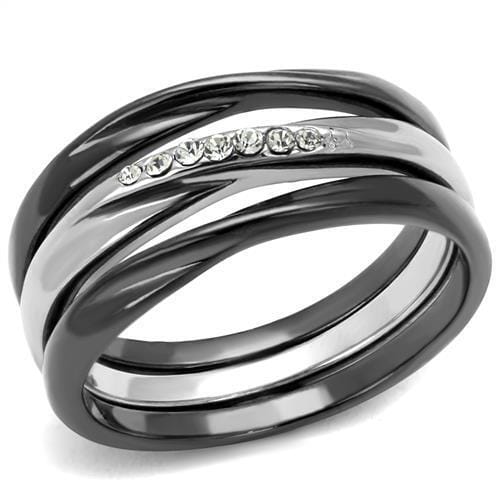 TK1340PJ - Two Tone IP Light Black (IP Gun) Stainless Steel Ring with Top Grade Crystal in Clear