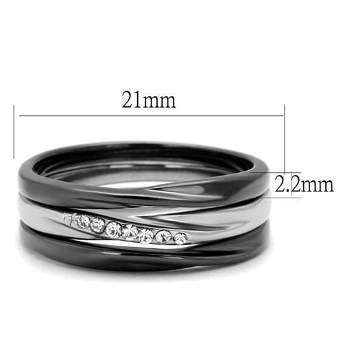 TK1340PJ - Two Tone IP Light Black (IP Gun) Stainless Steel Ring with Top Grade Crystal in Clear