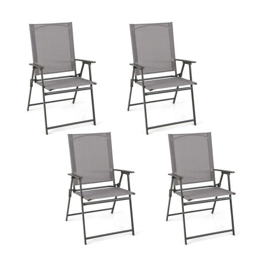 Set of 4 Patio Folding Chair Set with Rustproof Metal Frame-Gray - Color: Gray