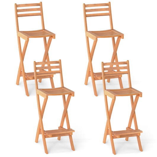 Acacia Wood Bar Height Chair with Backrest and Footrest for Backyard-Set of 4 - Size: Set of 4