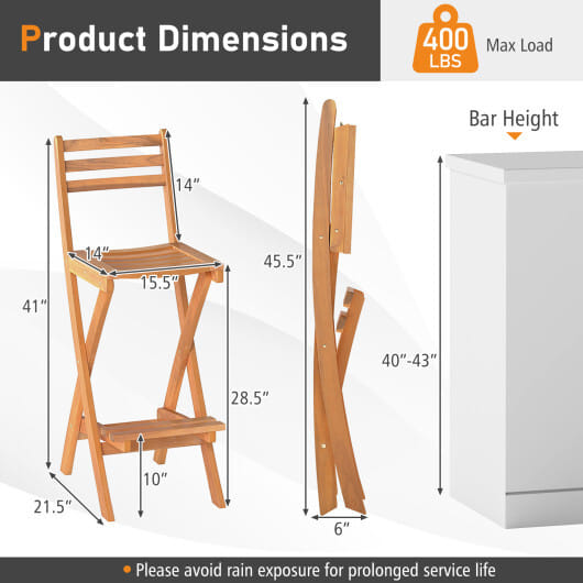 Acacia Wood Bar Height Chair with Backrest and Footrest for Backyard-Set of 4 - Size: Set of 4