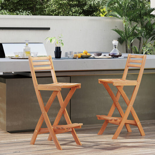 Acacia Wood Bar Height Chair with Backrest and Footrest for Backyard-Set of 4 - Size: Set of 4