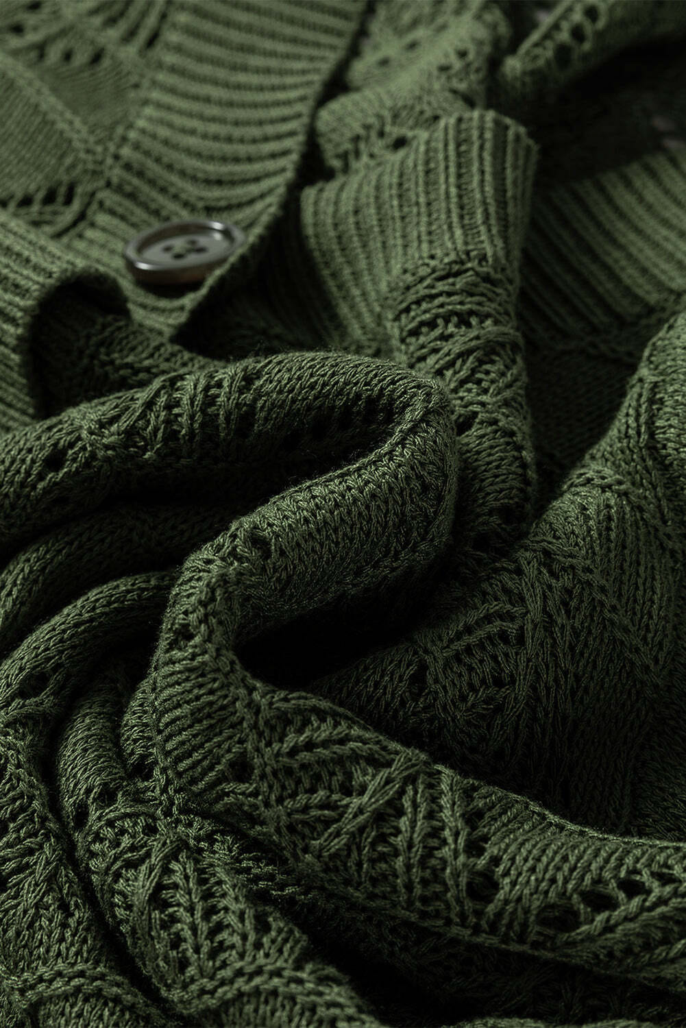 Green Lightweight Buttoned Front Crochet Cardigan