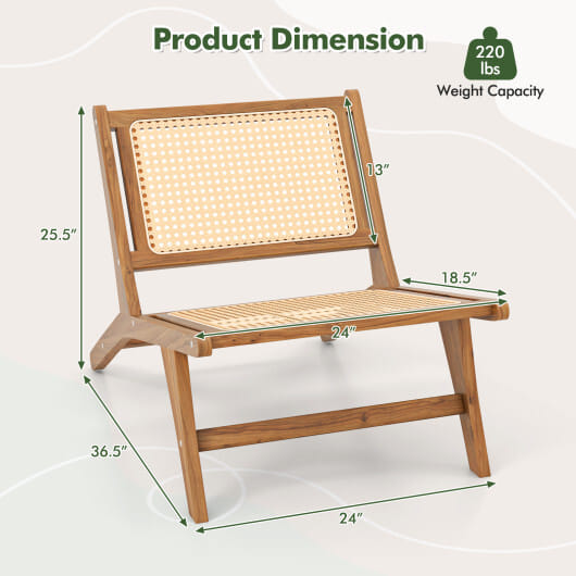 Teak Wooden Chair with Handwoven Rattan Seat and Backrest - Color: Natural