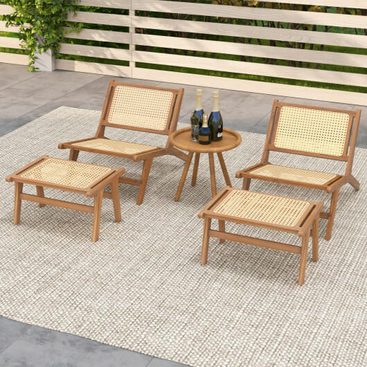 Teak Wooden Chair with Handwoven Rattan Seat and Backrest - Color: Natural