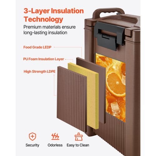 Insulated Beverage Dispenser, 5 Gal/19L Hot and Cold Beverage Server with Spigot & Handle, Food-Grade Thermal Drink Dispenser Cooler for Tea Coffee Water in Cafes & Restaurants, Brown