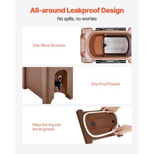 Insulated Beverage Dispenser, 5 Gal/19L Hot and Cold Beverage Server with Spigot & Handle, Food-Grade Thermal Drink Dispenser Cooler for Tea Coffee Water in Cafes & Restaurants, Brown