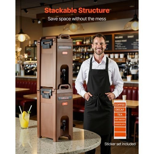 Insulated Beverage Dispenser, 5 Gal/19L Hot and Cold Beverage Server with Spigot & Handle, Food-Grade Thermal Drink Dispenser Cooler for Tea Coffee Water in Cafes & Restaurants, Brown
