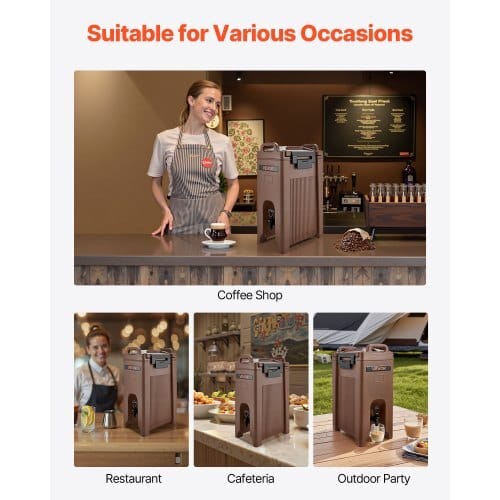 Insulated Beverage Dispenser, 5 Gal/19L Hot and Cold Beverage Server with Spigot & Handle, Food-Grade Thermal Drink Dispenser Cooler for Tea Coffee Water in Cafes & Restaurants, Brown