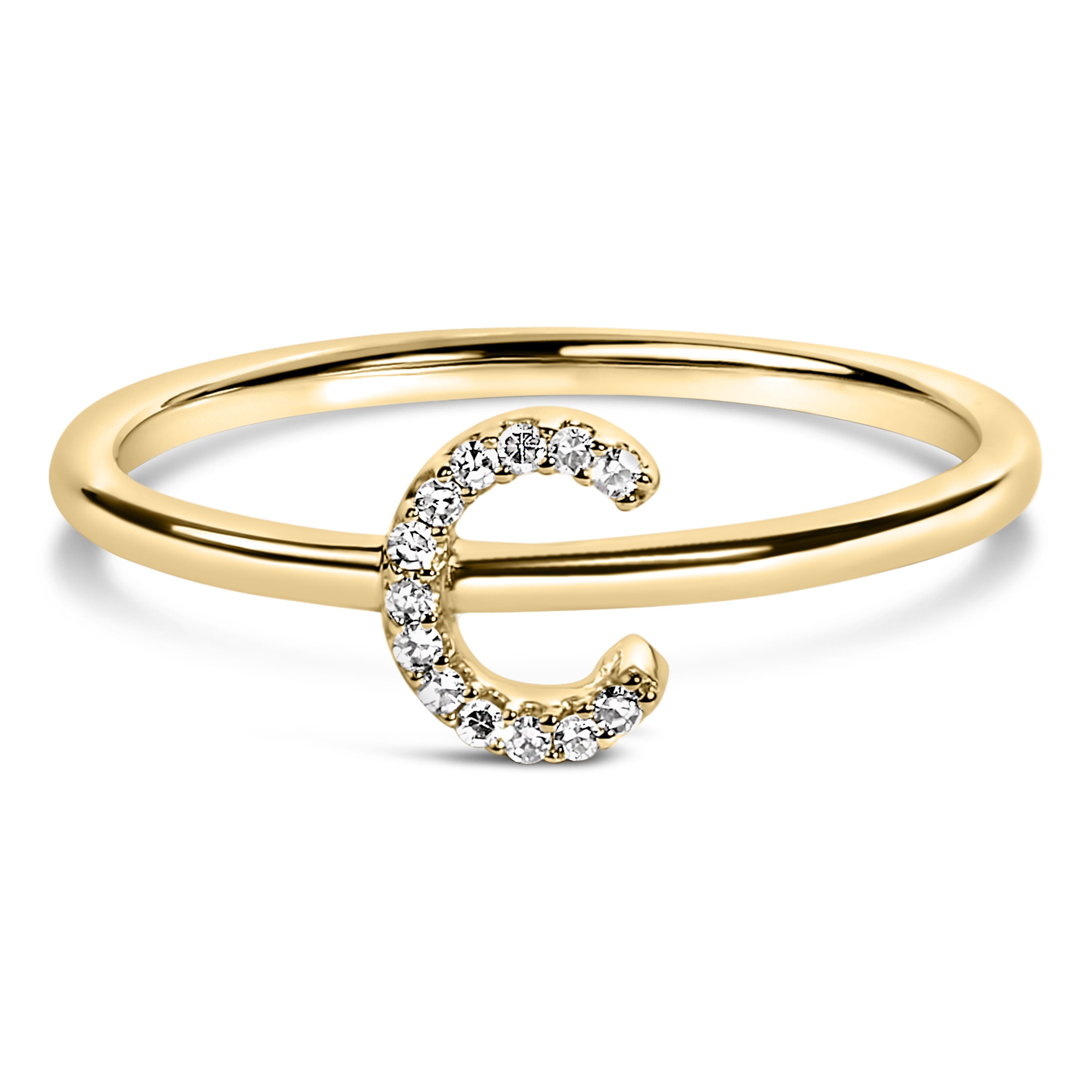 10K Yellow Gold Diamond Accent Initial "C" Ring