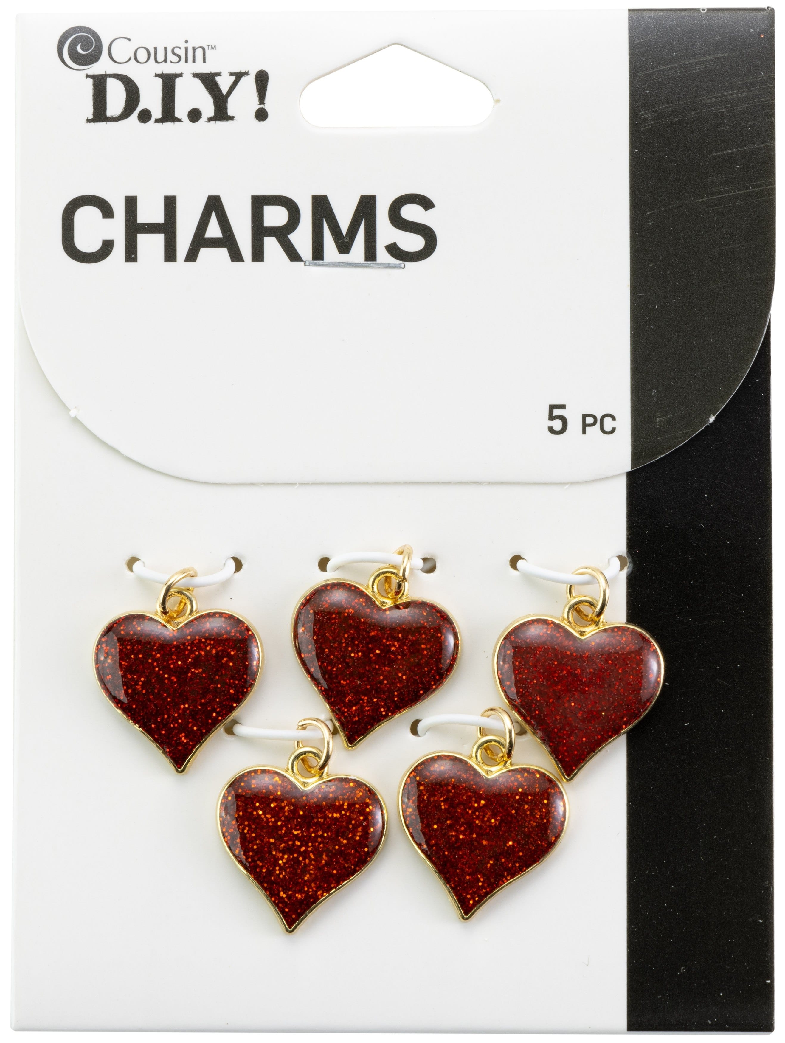 Cousin DIY Gold Metal Finish Heart Charm Set 5PkgRed Glitter Pack of 2