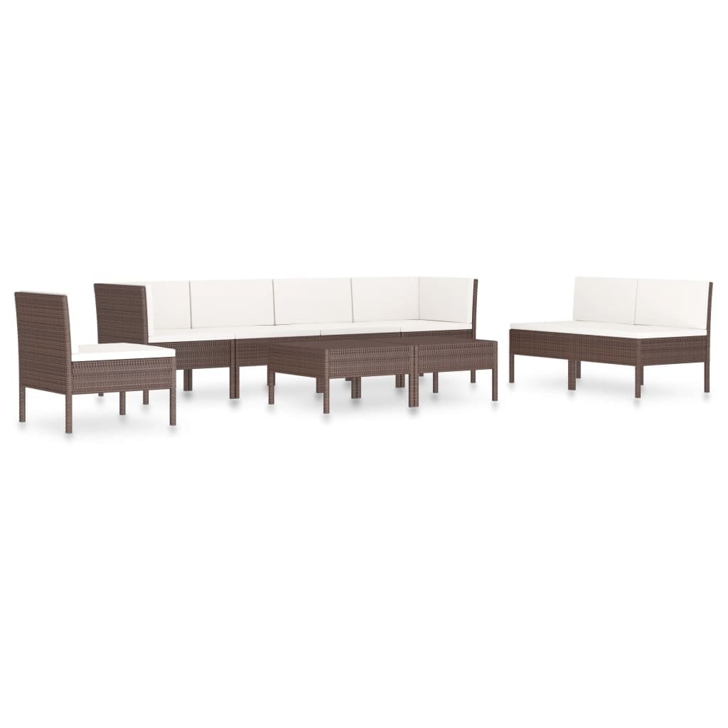 9 Piece Patio Lounge Set with Cushions Poly Rattan Brown