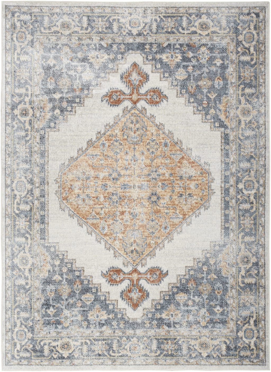 5' X 7' Gray Oriental Power Loom Distressed Washable Area Rug
