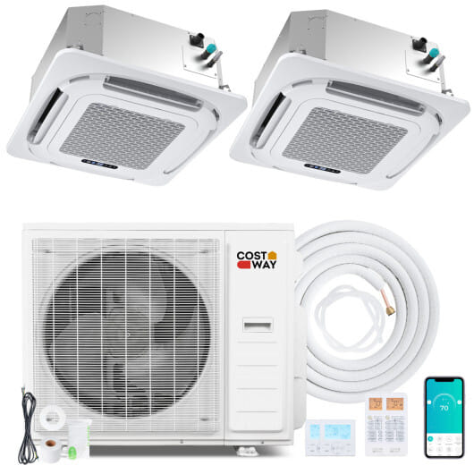X-Pro 35000 BTU 2 Zone 22.5 SEER2 Ceiling Cassette Mini Split AC-12K + 18K - Color: White - Size: 12K + 18K