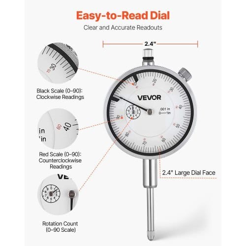 Dial Test Indicator with 360-Degree Flexible Arm and 360-Degree Locking Pliers, 0.001 inch Accuracy, 0-1 inch Range, Professional for Machine Set-Up, Narrow Area Measurement, Storage Case