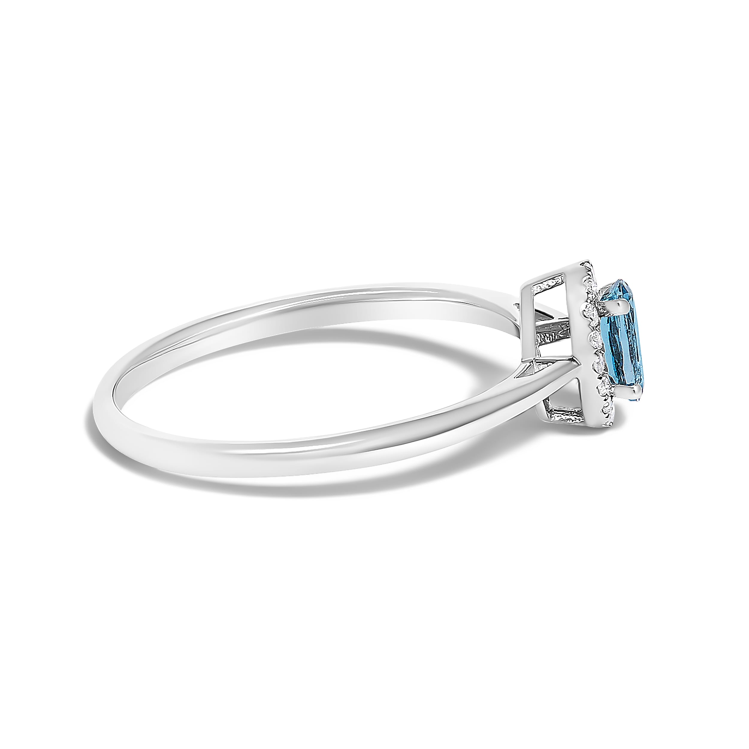 10K White Gold 5X3MM Oval Blue Topaz and Diamond Accent Halo Ring (I-J Color, I1-I2 Clarity) - Ring Size 8
