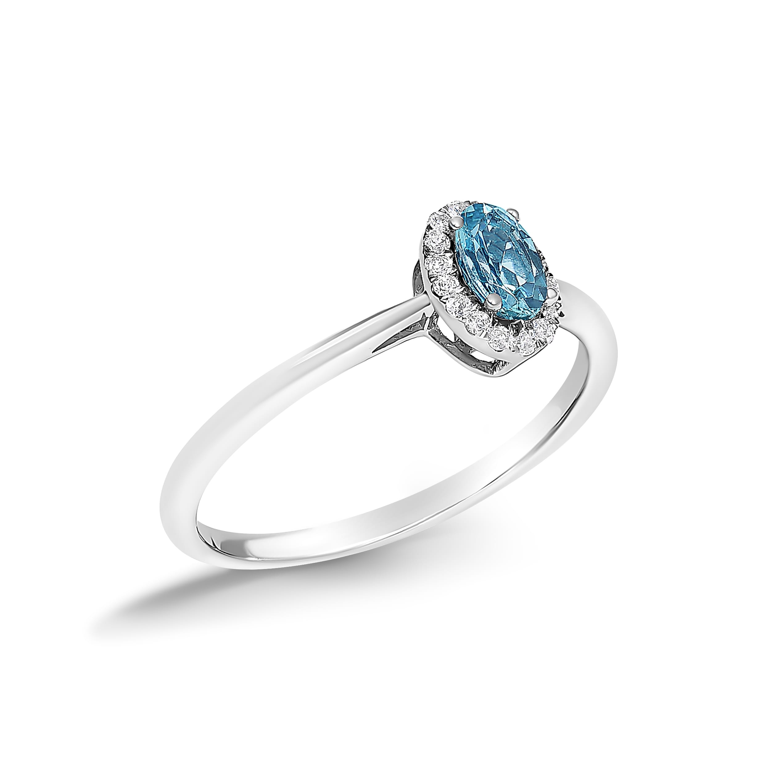 10K White Gold 5X3MM Oval Blue Topaz and Diamond Accent Halo Ring (I-J Color, I1-I2 Clarity) - Ring Size 8