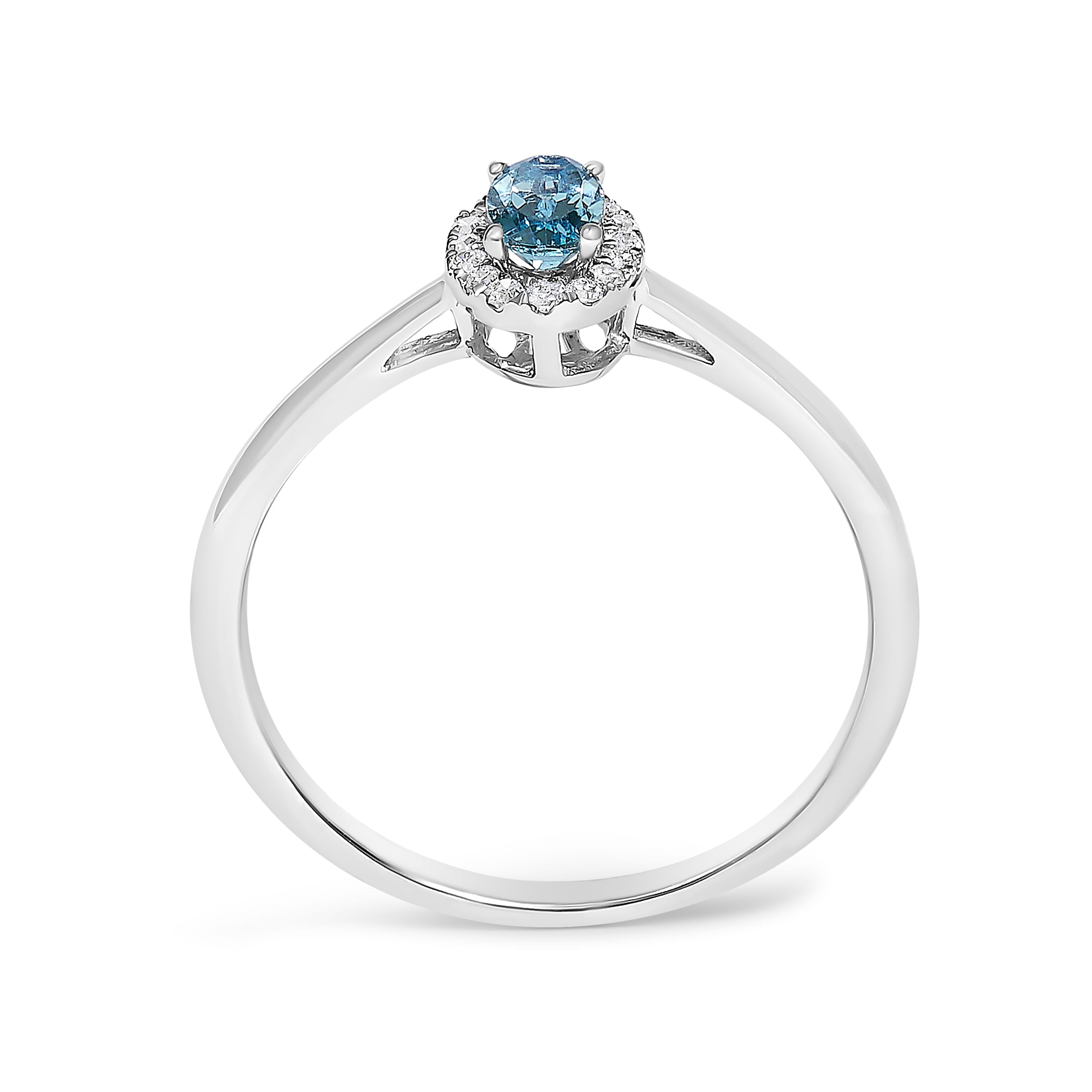 10K White Gold 5X3MM Oval Blue Topaz and Diamond Accent Halo Ring (I-J Color, I1-I2 Clarity) - Ring Size 8