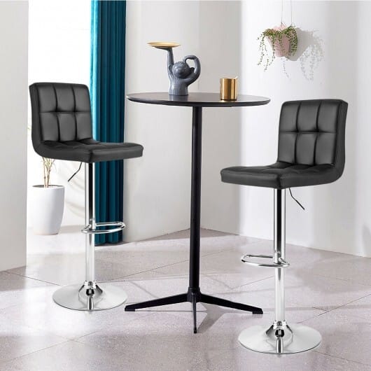 Adjustable Swivel Bar Stool with PU Leather-Black - Color: Black