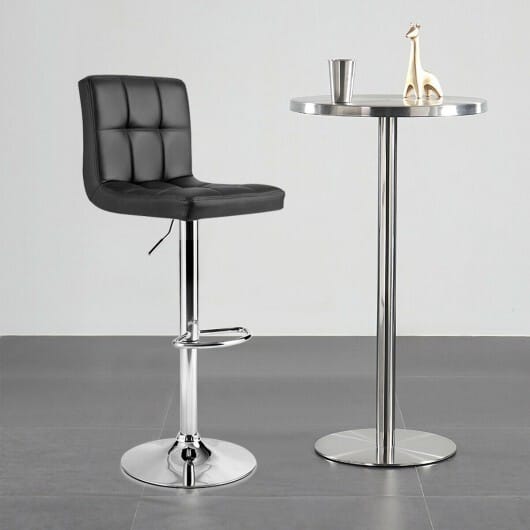 Adjustable Swivel Bar Stool with PU Leather-Black - Color: Black