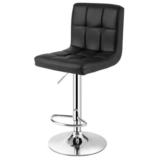 Adjustable Swivel Bar Stool with PU Leather-Black - Color: Black