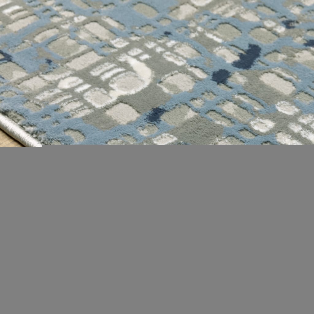 6' X 9' Blue Ivory Grey Brown Beige And Light Blue Abstract Power Loom Stain Resistant Area Rug