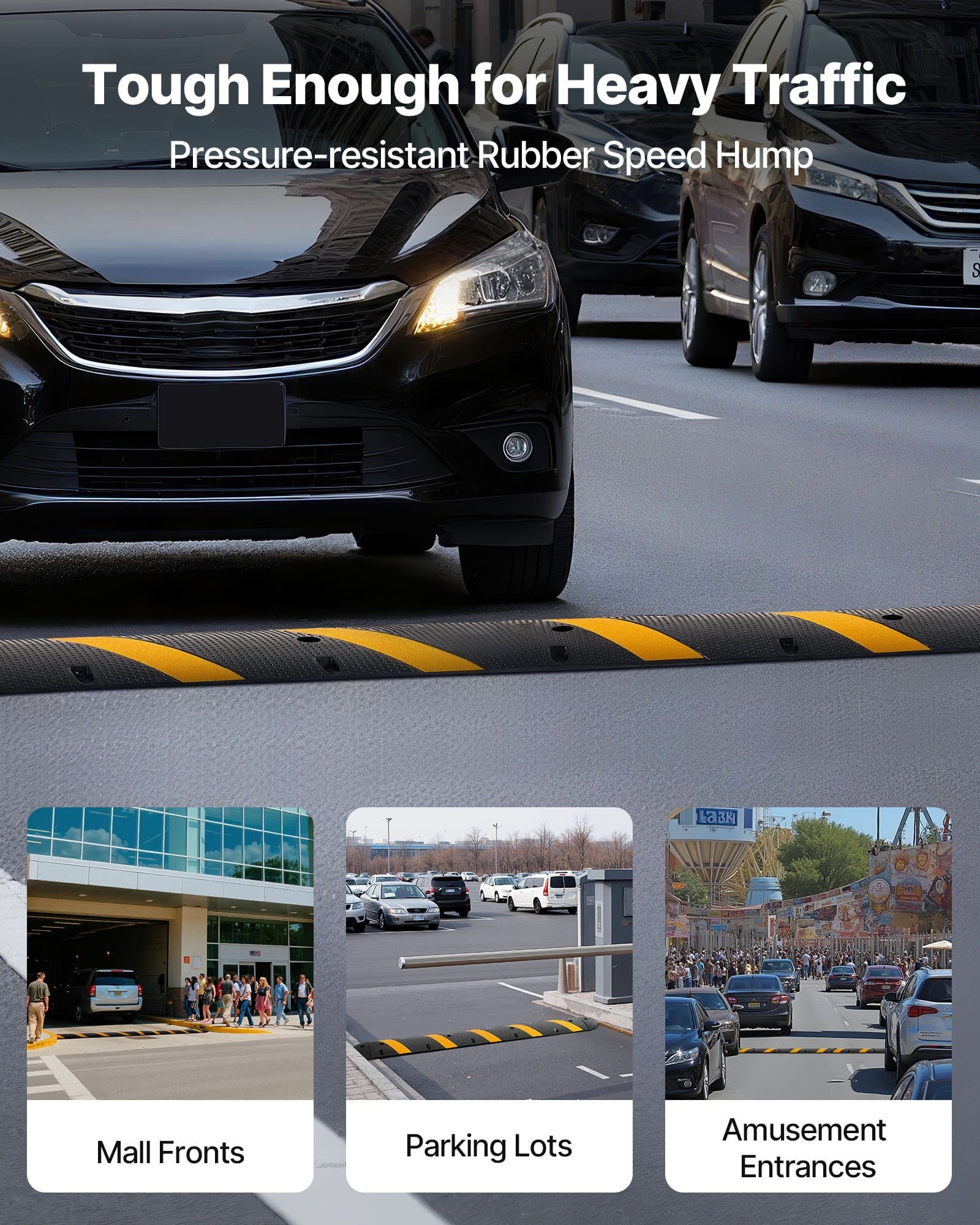 6FT Rubber Speed Bump, 2 Channel, Heavy Duty Traffic Speed Hump, 22000 lbs/axle Load Capacity, 72 in Cable Protector Ramp with Expansion Screws, for Asphalt Concrete Gravel Driveway Road, 1 Pack