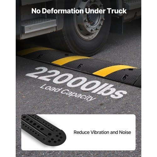 6FT Rubber Speed Bump, 2 Channel, Heavy Duty Traffic Speed Hump, 22000 lbs/axle Load Capacity, 72 in Cable Protector Ramp with Expansion Screws, for Asphalt Concrete Gravel Driveway Road, 1 Pack