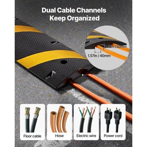6FT Rubber Speed Bump, 2 Channel, Heavy Duty Traffic Speed Hump, 22000 lbs/axle Load Capacity, 72 in Cable Protector Ramp with Expansion Screws, for Asphalt Concrete Gravel Driveway Road, 1 Pack