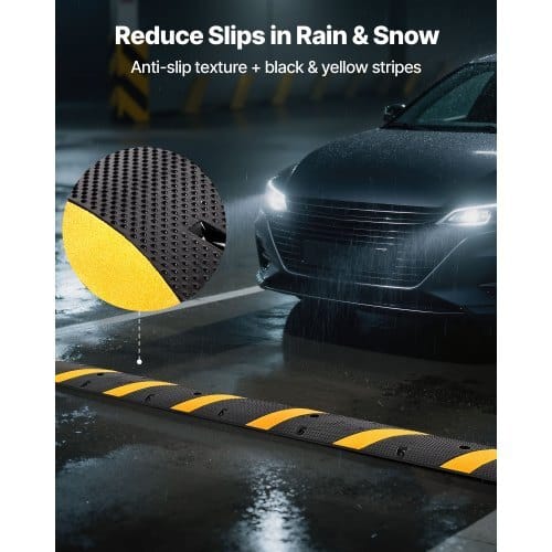 6FT Rubber Speed Bump, 2 Channel, Heavy Duty Traffic Speed Hump, 22000 lbs/axle Load Capacity, 72 in Cable Protector Ramp with Expansion Screws, for Asphalt Concrete Gravel Driveway Road, 1 Pack