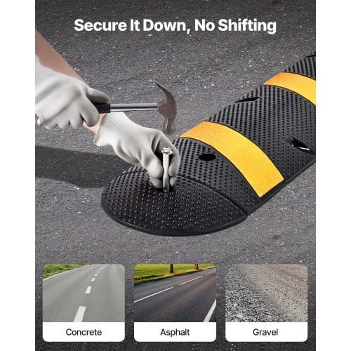6FT Rubber Speed Bump, 2 Channel, Heavy Duty Traffic Speed Hump, 22000 lbs/axle Load Capacity, 72 in Cable Protector Ramp with Expansion Screws, for Asphalt Concrete Gravel Driveway Road, 1 Pack