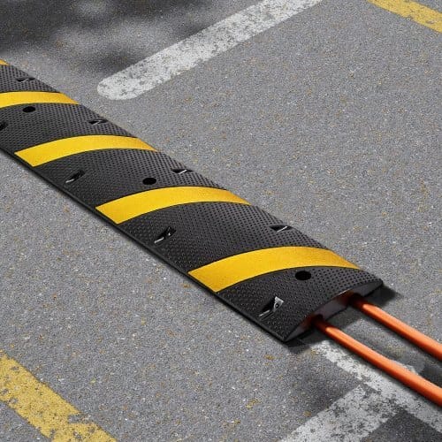 6FT Rubber Speed Bump, 2 Channel, Heavy Duty Traffic Speed Hump, 22000 lbs/axle Load Capacity, 72 in Cable Protector Ramp with Expansion Screws, for Asphalt Concrete Gravel Driveway Road, 1 Pack