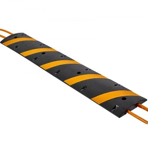 6FT Rubber Speed Bump, 2 Channel, Heavy Duty Traffic Speed Hump, 22000 lbs/axle Load Capacity, 72 in Cable Protector Ramp with Expansion Screws, for Asphalt Concrete Gravel Driveway Road, 1 Pack