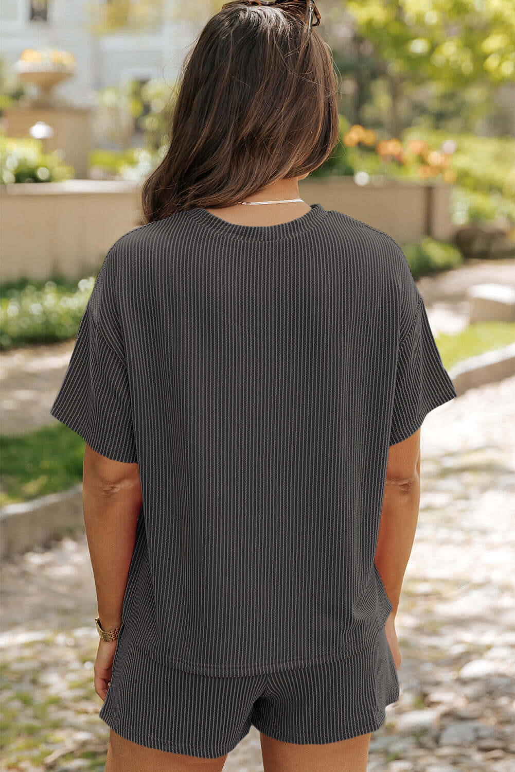 Carbon Grey Sequin Crawfish Food Print Textured Tee and Short Set