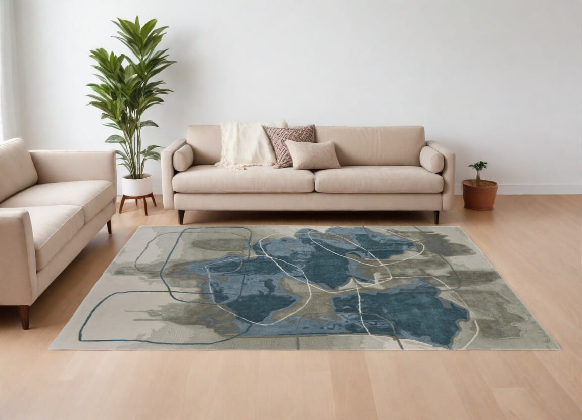 8' X 10' Blue and Gray Abstract Hand Tufted Area Rug