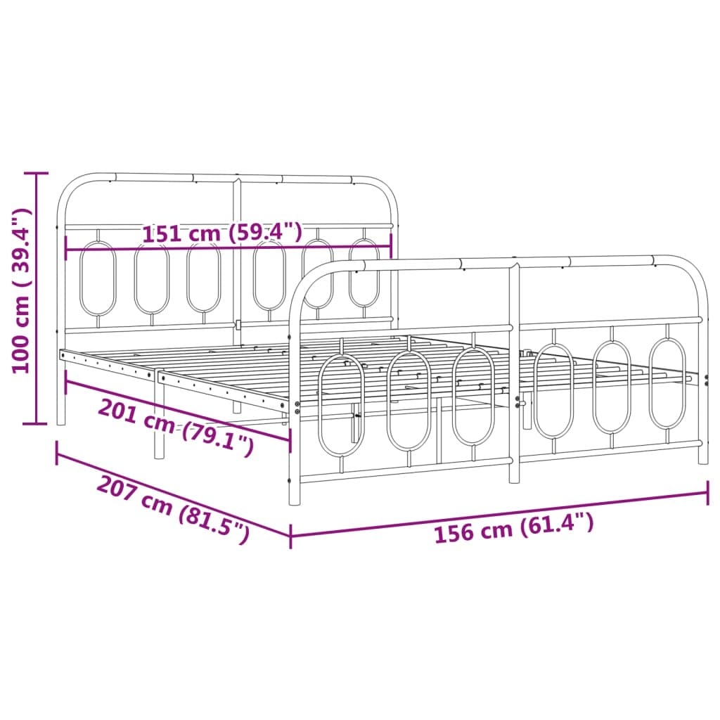 Metal Bed Frame without Mattress with Footboard Black 59.1"x78.7"