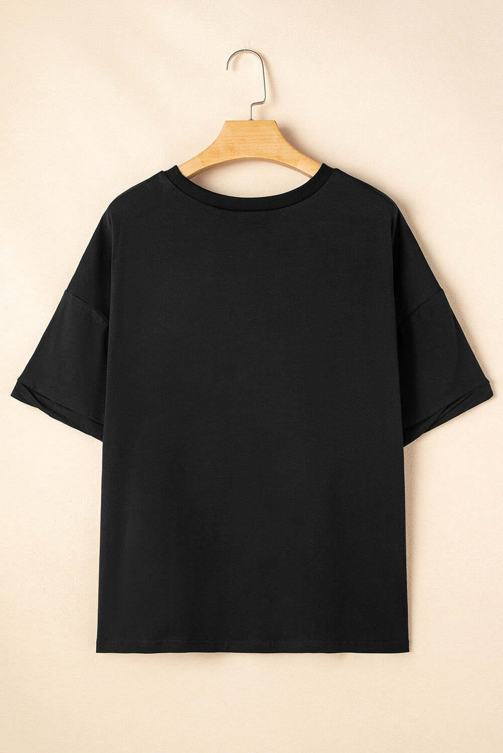 Black Sequin Strawberry Graphic High Low Relaxed Fit Tee