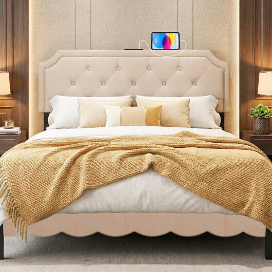 Headboard for Queen and Full Size Bed Tufted Upholstered Head Board-Beige - Color: Beige
